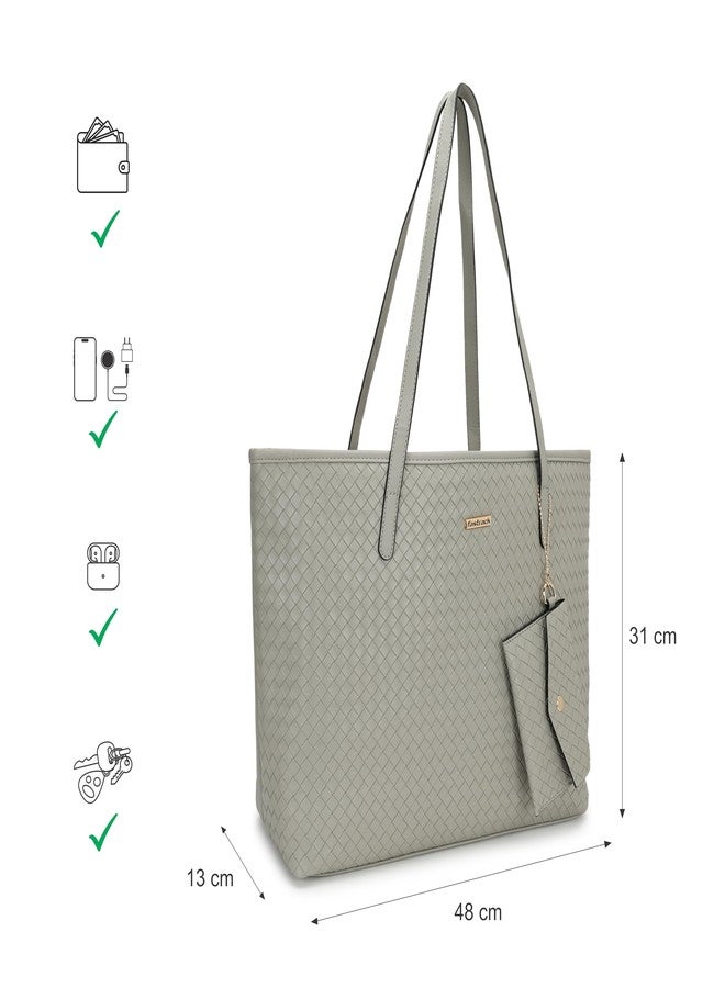 Fastrack Quilted Tote Bag For Women Fits Upto 15" Laptop | Stylish Faux Leather Tote With Weaving Pattern and Zip Closure | Comes With Extra Pouch and Comfortable Shoulder Straps - Image 4